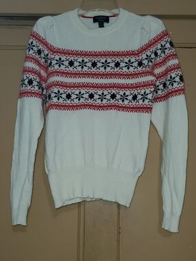 Charter Club Cream Cashmere Sweater with Red Accent